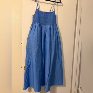 Araminta James smocked bondice Blue Midi Dress with pockets
